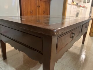 Mesa centro madera cristal 2 cajones