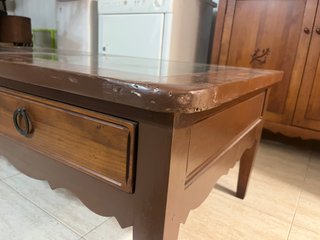 Mesa centro madera cristal 2 cajones