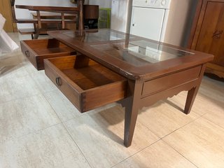 Mesa centro madera cristal 2 cajones