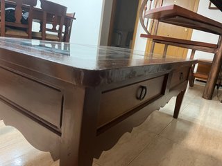 Mesa centro madera cristal 2 cajones