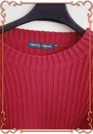 Maglione Girocollo Rosso Costine Trecce ARMANI : M