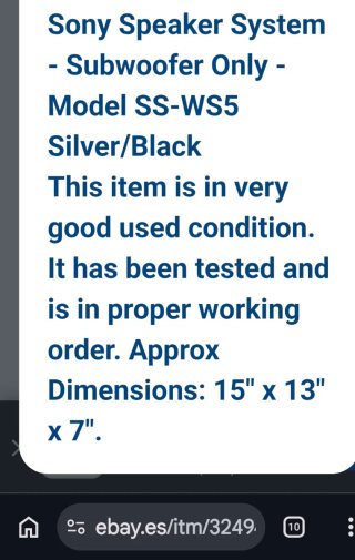Altavoz Sony passive Subwofer only Model  SS-WS5
