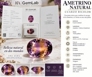 Ametrino Natural ICA GemLab Cuarzo Bicolor