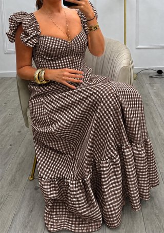 Vestido Rociero Vichy Marrón