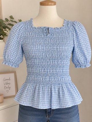 Camiseta vichy celeste talla única