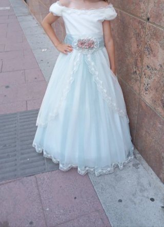 Vestido de Comunión Blanco y Azul talla 10 años