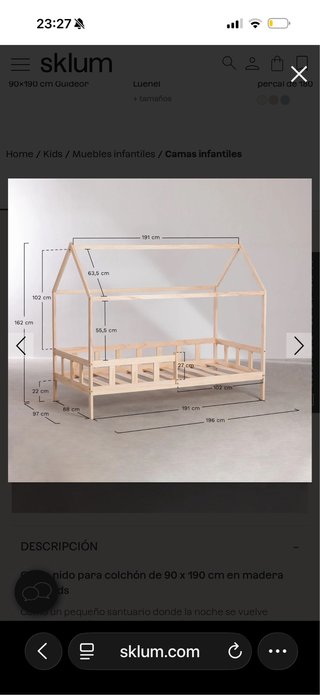Cama infantil casa sklum madera 90x190  2 unidades