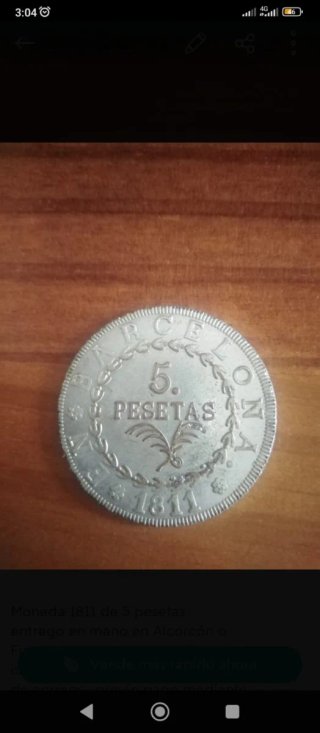 Moneda 5 Pesetas 1811 Barcelona