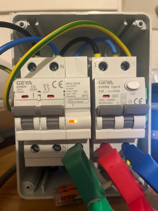 Cuadro RCD Tipo B protecciones cargador VE