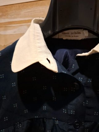 Camicia seta blu fantasia collo panna M