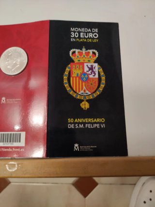 Moneda 30 Euros Plata Ley Felipe VI
