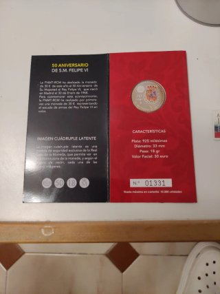 Moneda 30 Euros Plata Ley Felipe VI