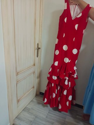 Vestido Flamenca Rojo Lunares Blancos