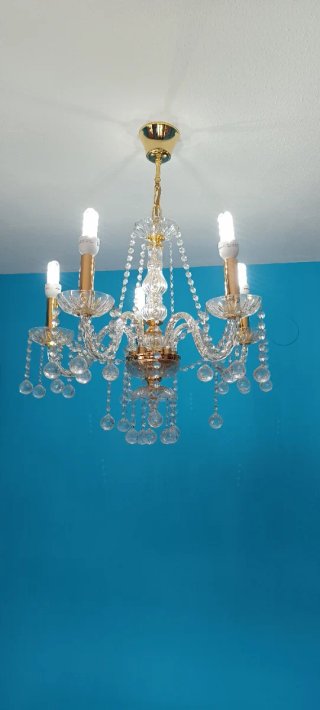 2 Lámparas araña cristal 5 luces dorada