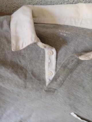 Polo Rugby KIABI XL Gris/Blanco Manga Larga
