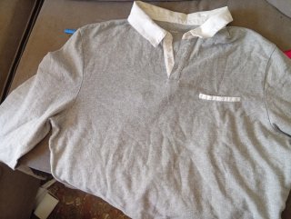 Polo Rugby KIABI XL Gris/Blanco Manga Larga