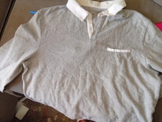 Polo Rugby KIABI XL Gris/Blanco Manga Larga