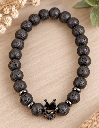 Pulsera negra con corona