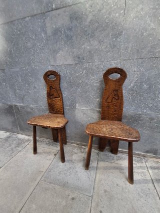 Pareja Sillas Parideras Madera S.XIX