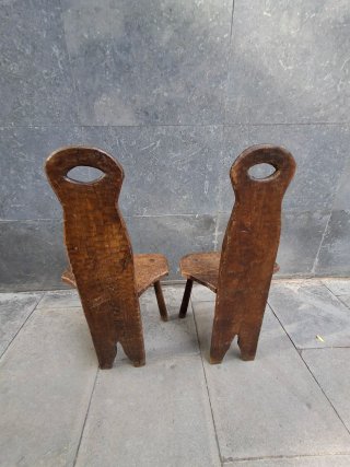 Pareja Sillas Parideras Madera S.XIX