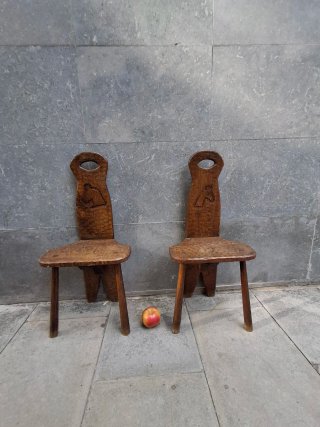 Pareja Sillas Parideras Madera S.XIX