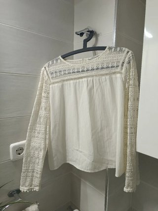 Camisa Mango Blanca Encaje Talla XL