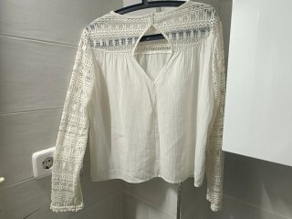 Camisa Mango Blanca Encaje Talla XL