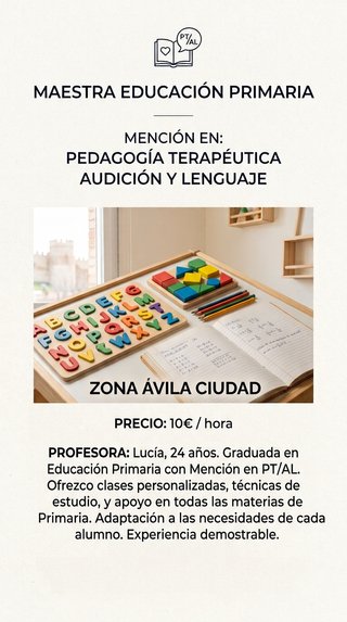 Clases de apoyo primaria y ESO en Ávila ciudad.