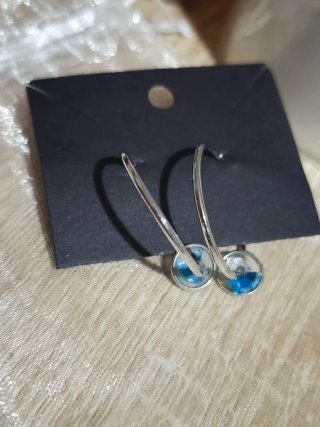 Pendientes Aro Resina Azul y Plateado