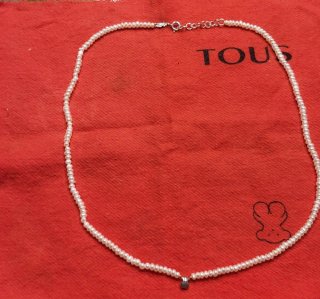 Collar Tous Perlas Blancas Oso Plata