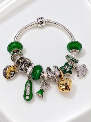 Pulsera Pandora Disney Campanilla Verde y Dorada