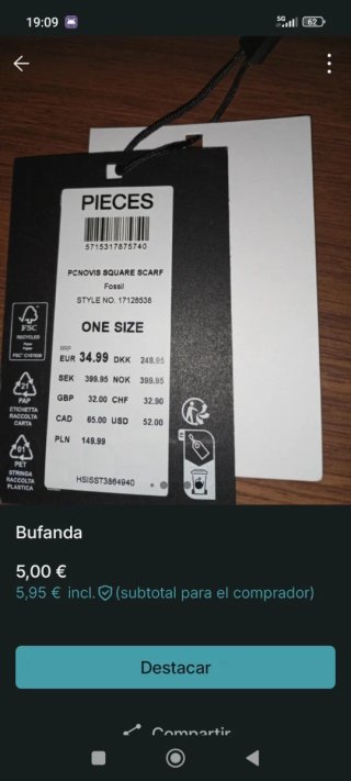 Bufanda Pieces nueva
