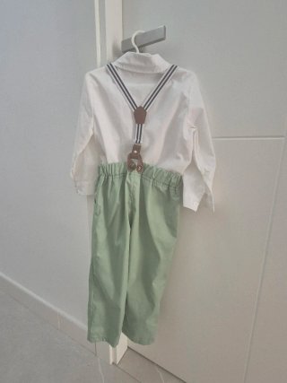 Traje ceremonia niño verde y blanco