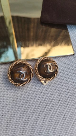 Pendientes Chanel Vintage Dorados CC Marrones