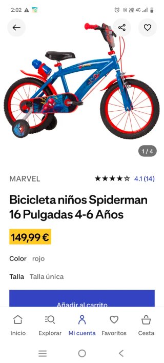 Bicicleta Marvel Spiderman niño 4 a 6 años