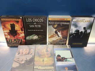 10 cintas VHS, 6 películas bélicas