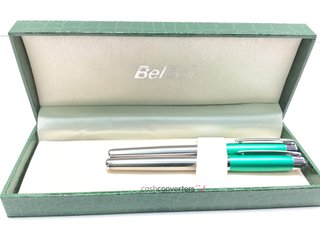 boligrafo alta gama belbol set pluma estilográfica + bolígrafo verde/plata