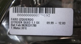 9636331780 faro izquierdo citroen saxo 1.1 279193