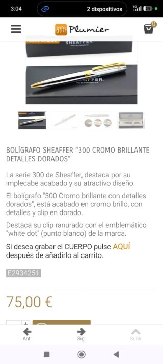 Bolígrafo Cross Plata y Oro