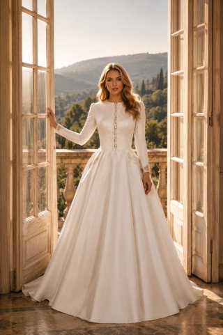 Vestido de Novia Blanco Manga Larga Nuevo