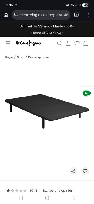 Base tapizada El Corte Inglés negra