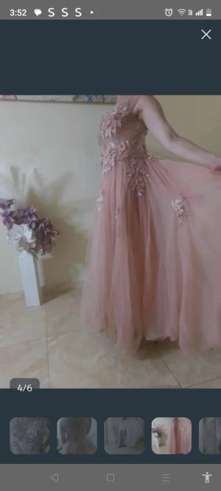 Vestido de fiesta beige y rosa