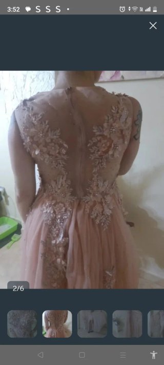 Vestido de fiesta beige y rosa
