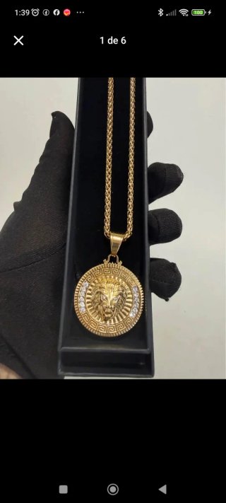 Collar de hombre con león y circonitas