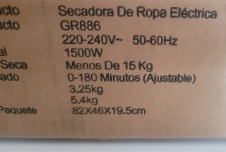SECADORA DE ROPA ELECTRICA GR886 NUEVA