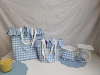 Conjunto Bolsos Cuadros Azul y Blanco
