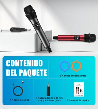 AVEEK 2 Micrófonos 80m 40h HiFi PLUGPLAY Rojo-Gris