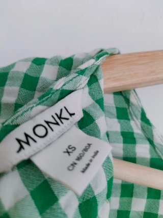 Vestido Monki Vichy Verde Seersucker Talla S Otoño