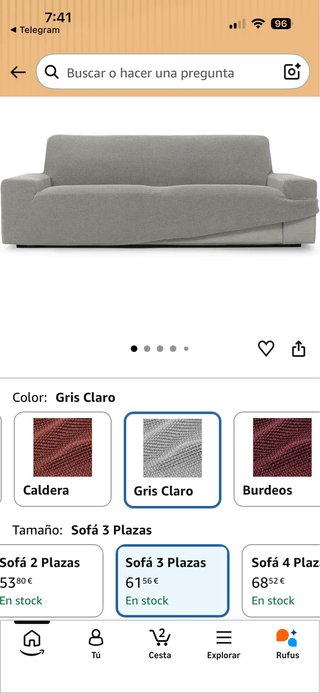Funda sofá 3 plazas gris tela