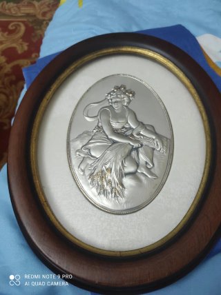 Quadro ovale argento 925 con cornice in legno
